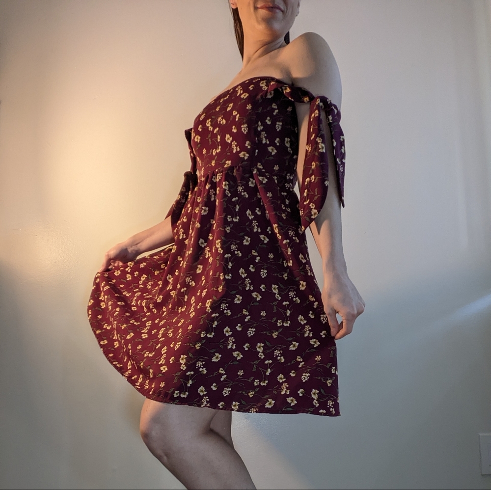 Small, floral off the shoulder dress